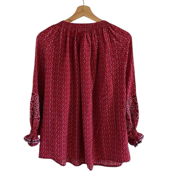 Rungolee Barcelona Embroidered Blouse Women’s‎ Size Medium  Silk Long Sleeve Red - Picture 6 of 8